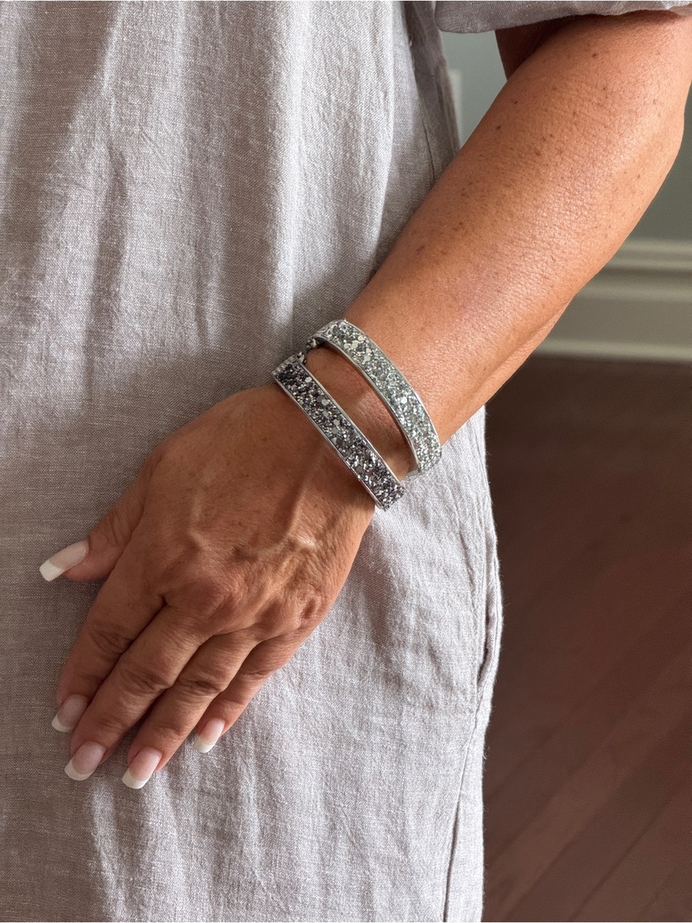*LIKE NEW* Ann Taylor Crystal Pavé Open Cuff Bracelets in Silver